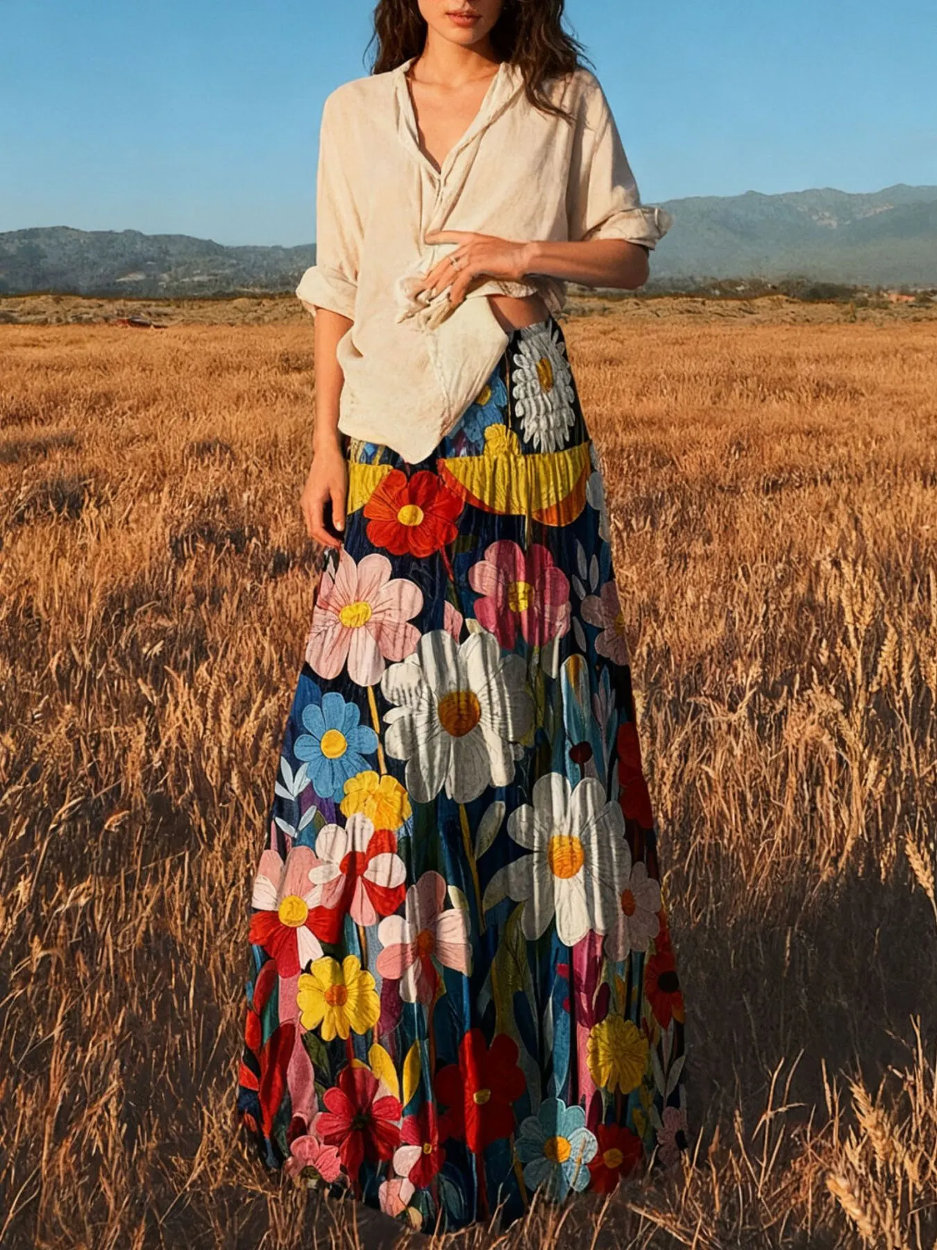 Floral Print High-Waisted Maxi Skirt