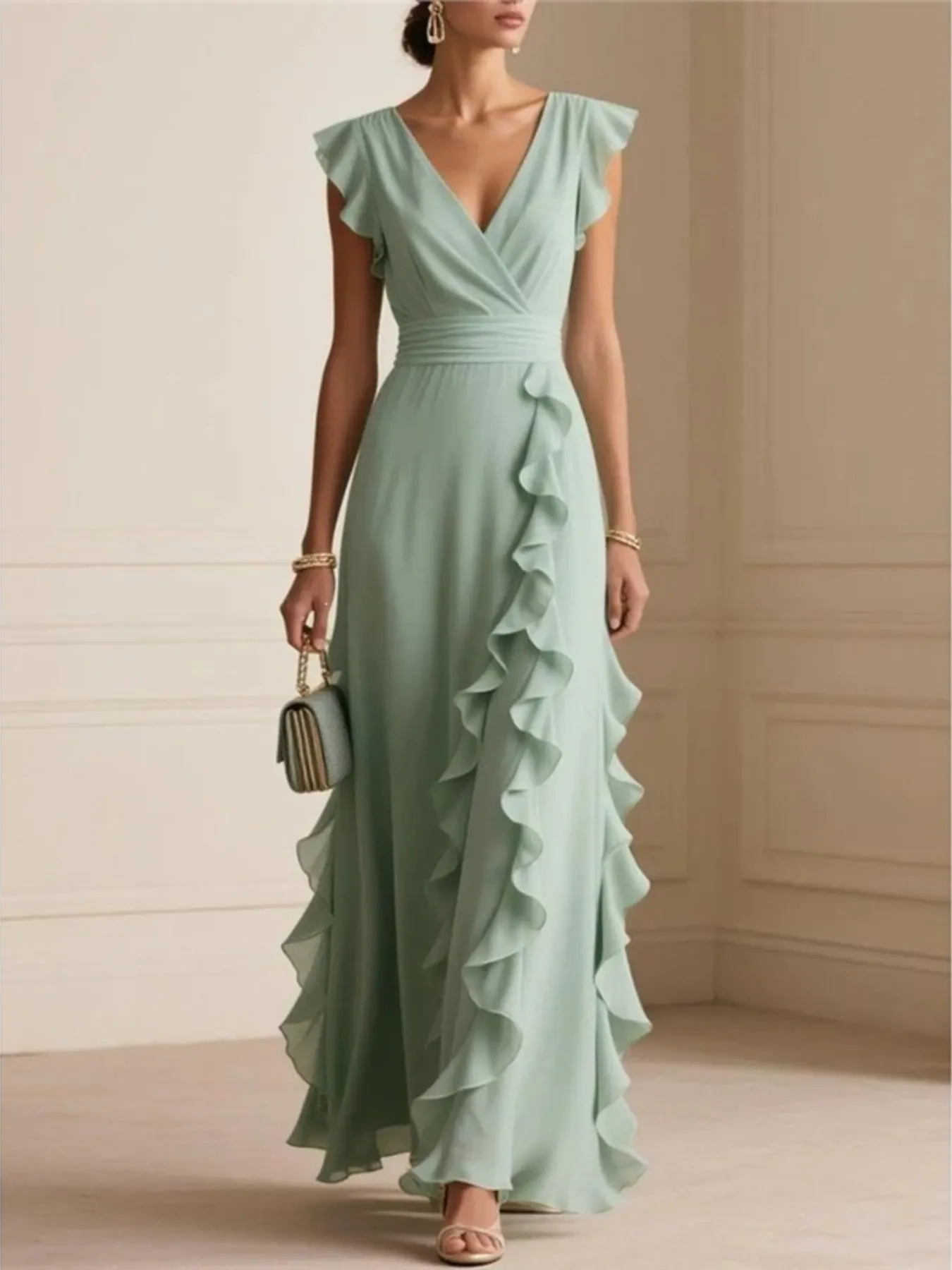 Ruffled Surplice Maxi Dress