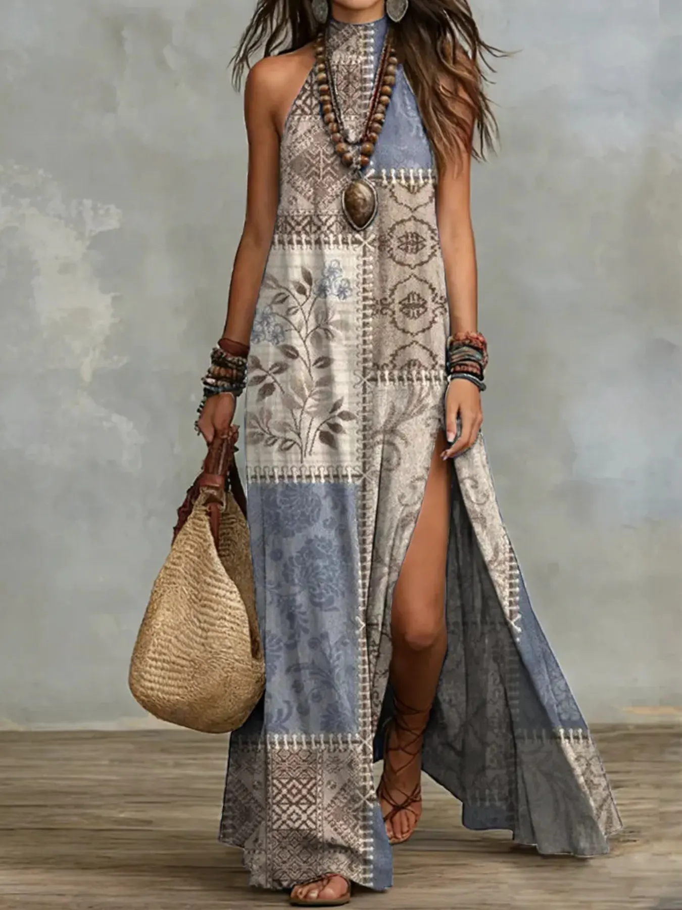 Slit Printed Sleeveless Maxi Dress
