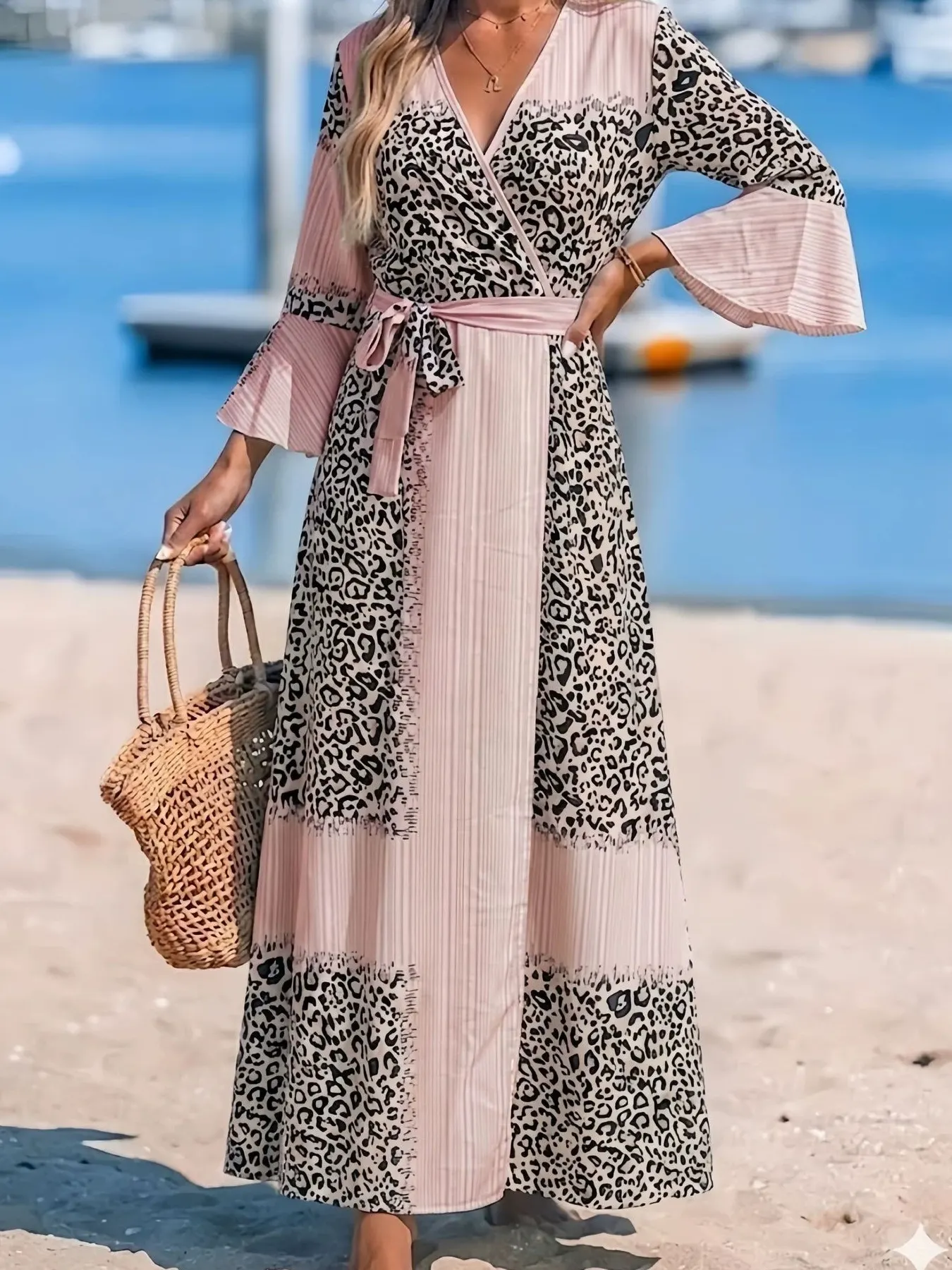 Full Size Leopard Print Patchwork Maxi Dress Plus Size