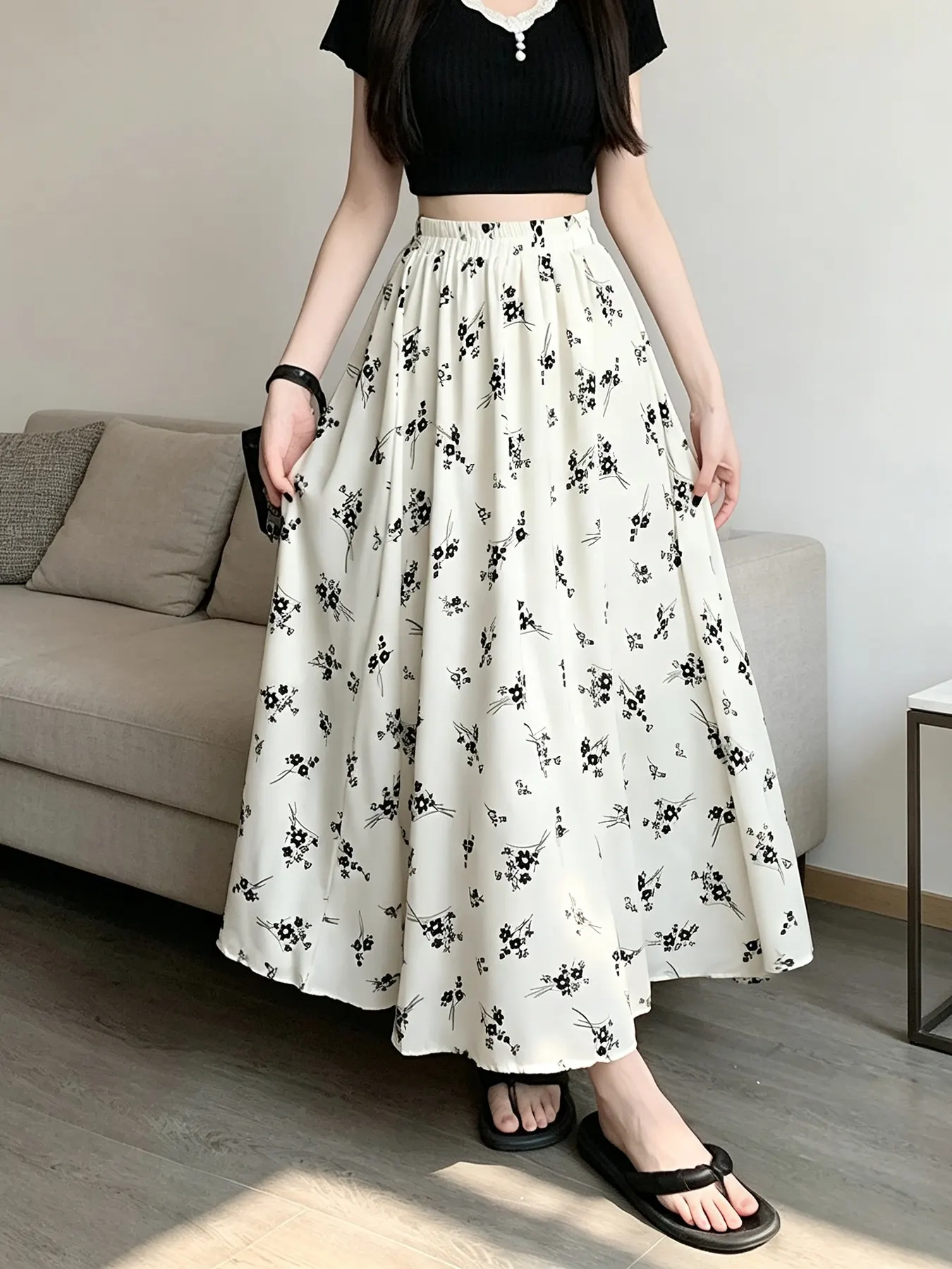 Floral Print A-Line Skirt