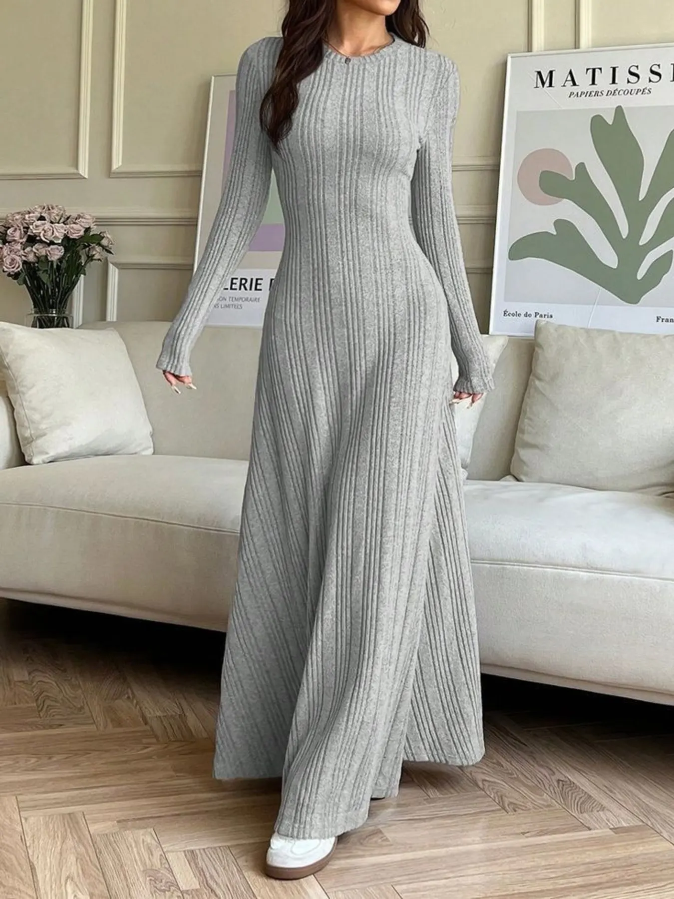 Long Sleeve Ribbed Knit Dress