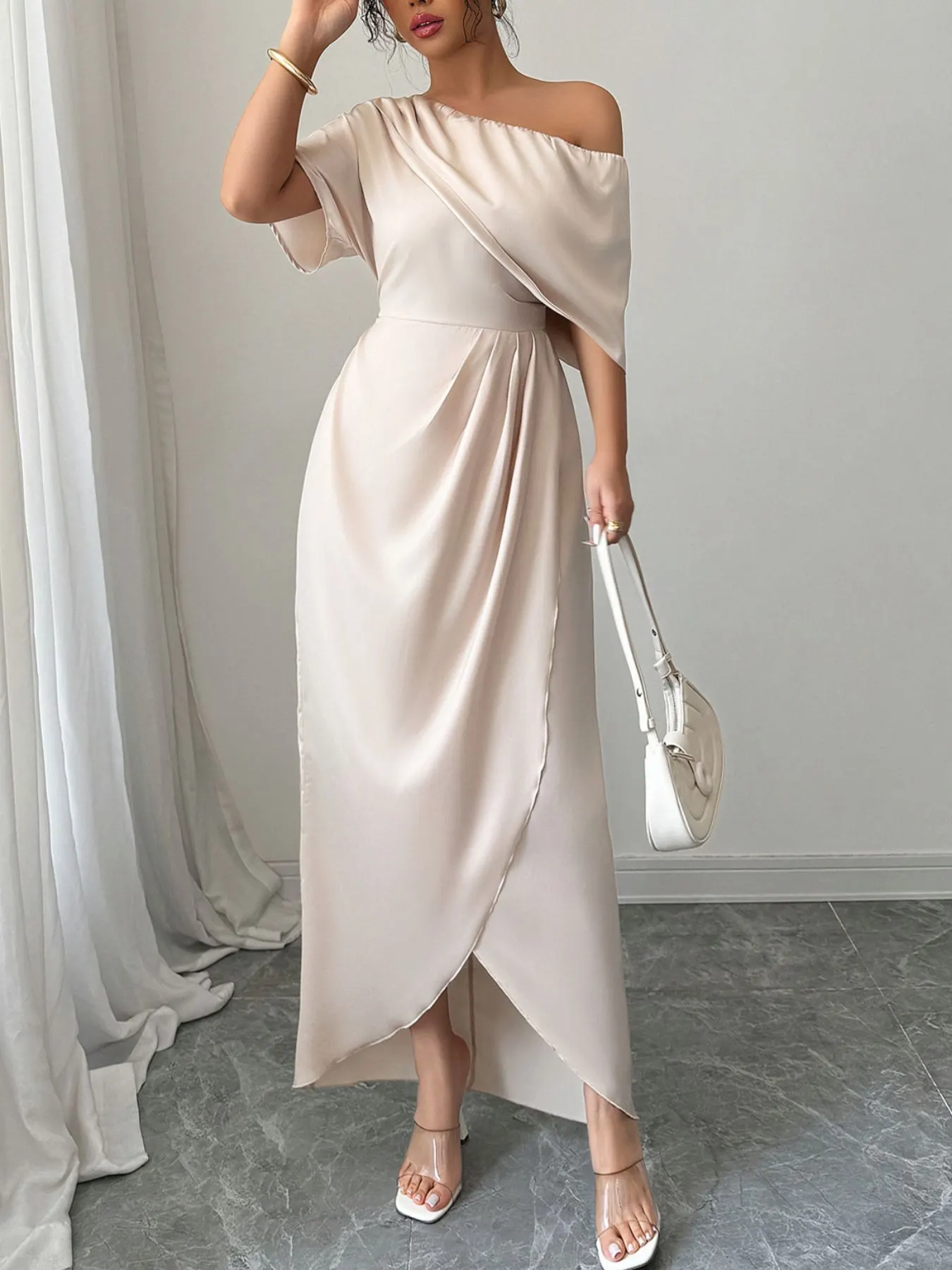 One-Shoulder Satin Maxi Dress